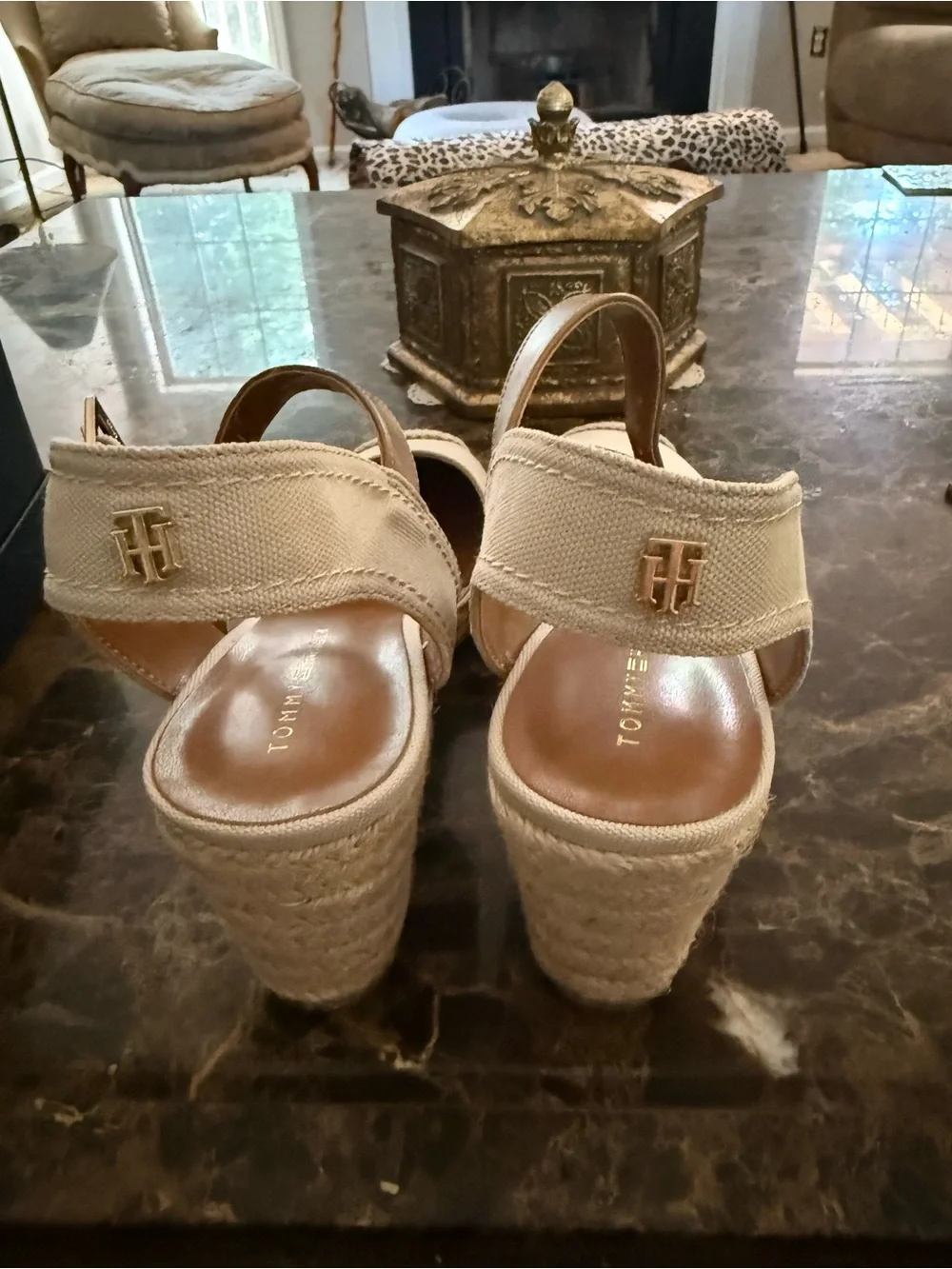 Tommy Hilfiger Cream Canvas Espadrille Slingback Wedges